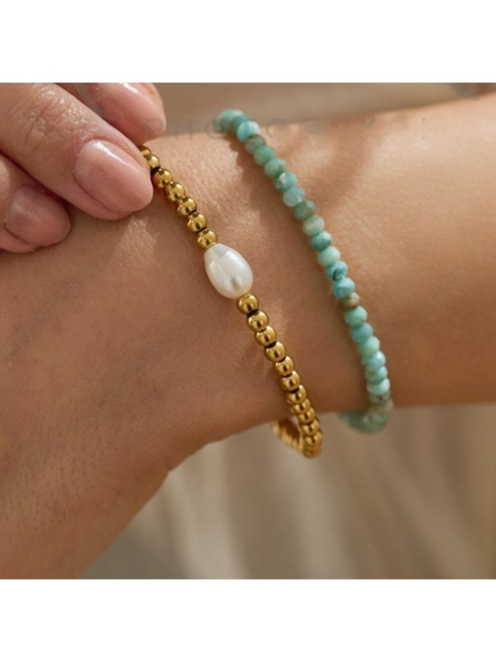 Earthy Genuine Gemstone Bracelet Natural Amazonite Stretch Bracelet Stacking